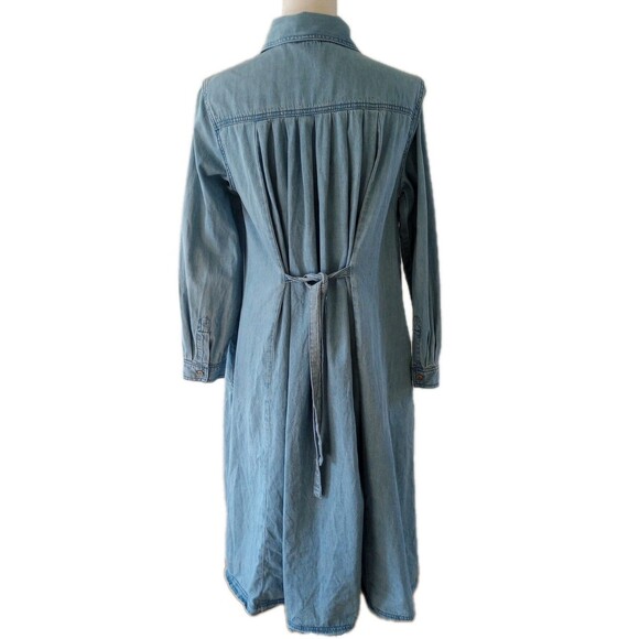 April Cornell Dress Small Denim Pintuck Prairie Boho Peasant Cottage Pockets - Picture 5 of 9